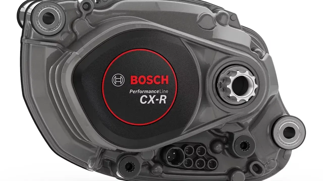 Silnik rowerowy Bosch Performance Line CX-R, szary, z logo Bosch.