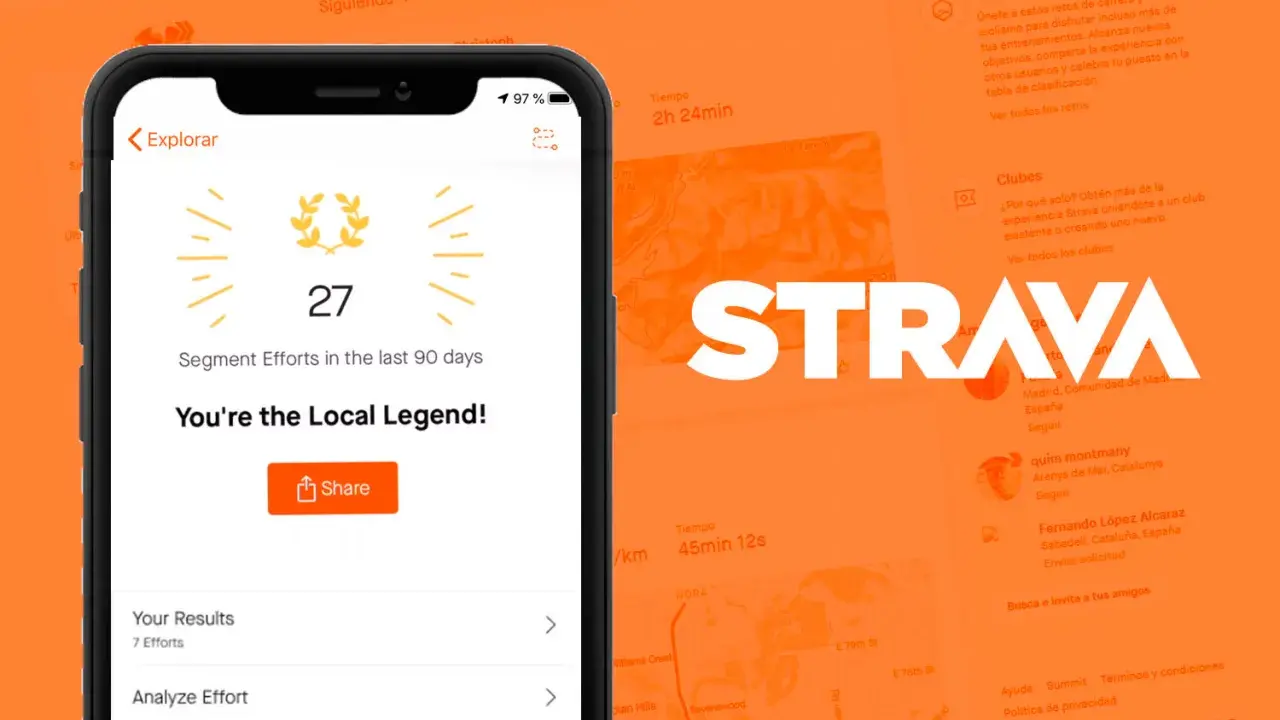 Aplikacja Strava pokazuje osiągnięcie "Lokalna Legenda" po 27 przejazdach rowerem.