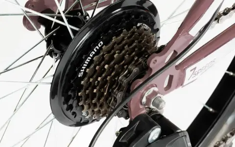 Kaseta z siedmioma przełożeniami, widoczna jest nazwa Shimano. Idealna do miejskich wypraw.