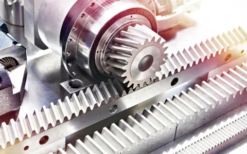 Metalowe tryby i zębatki, tworzące mechanizm przekładni zębatej, gotowe do pracy.