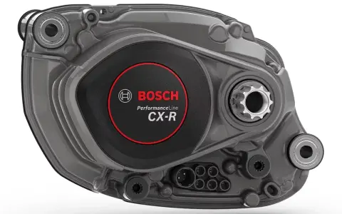 Silnik rowerowy Bosch Performance Line CX-R, szary, z logo Bosch.