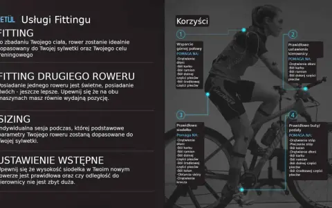 Kobieta na rowerze podczas sesji bike fitting. Dopasowanie roweru do ciała poprawia komfort i zapobiega bólom.