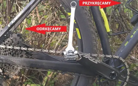 Klucz pokazuje, jaki jest gwint w pedałach rowerowych. Jednym pedałem odkręcamy, drugim przykręcamy.