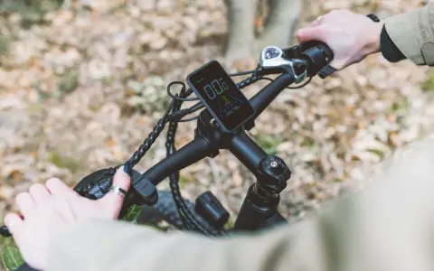 Ręce na kierownicy roweru elektrycznego, wyświetlacz pokazuje prędkość. Ant+ co to za technologia?