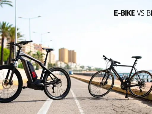 Porównanie wagi roweru elektrycznego i zwykłego roweru. E-bike jest masywniejszy, z widocznym akumulatorem.