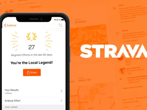 Aplikacja Strava pokazuje osiągnięcie "Lokalna Legenda" po 27 przejazdach rowerem.