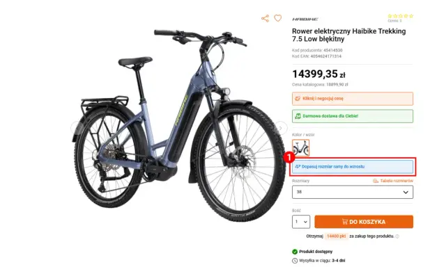 Błękitny rower elektryczny Haibike Trekking 7.5 Low. Wybierz odpowiedni rozmiar ramy do wzrostu, aby dopasować swój idealny reach w rowerze.