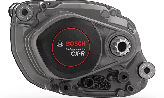 Silnik rowerowy Bosch Performance Line CX-R, szary, z logo Bosch.