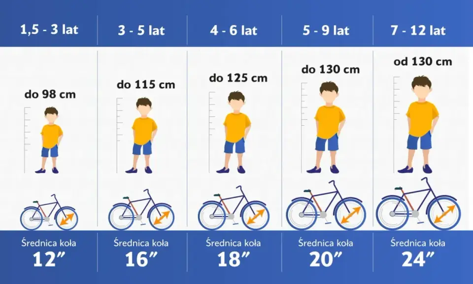 Tabela rozmiarów rowerów dla dzieci: wiek, wzrost i średnica koła. Dobierz odpowiedni rozmiar ramy dla swojego dziecka.