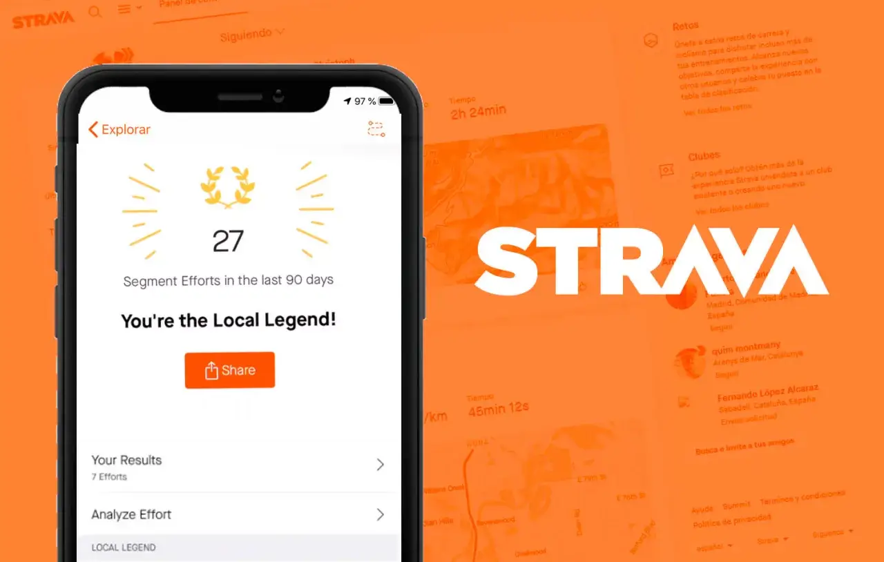 Aplikacja Strava pokazuje osiągnięcie "Lokalna Legenda" po 27 przejazdach rowerem.