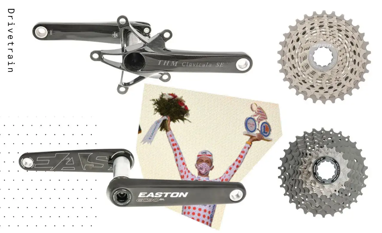 Lekkie korby rowerowe THM i Easton, kasety SRAM oraz zwycięzca wyścigu kolarskiego. Kluczowe elementy dla niskiej wagi roweru.